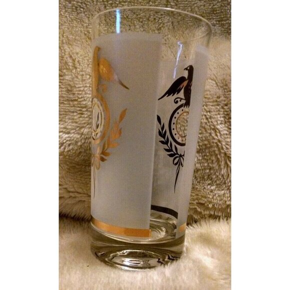 Vintage Frosted Glass Highball With Gold Federal Eagle Design - Picture 2 of 7